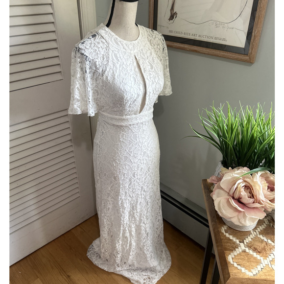 ZACK Dress Womens UK 6 US 2 White Lace Maxi Feminine Romantic Beach Wedding - Picture 3 of 12